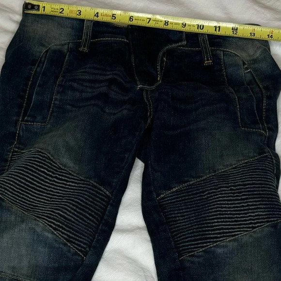 Pierre Balmain panelled distressed jeans motto biker Made in Italy size 27 - Picture 13 of 16